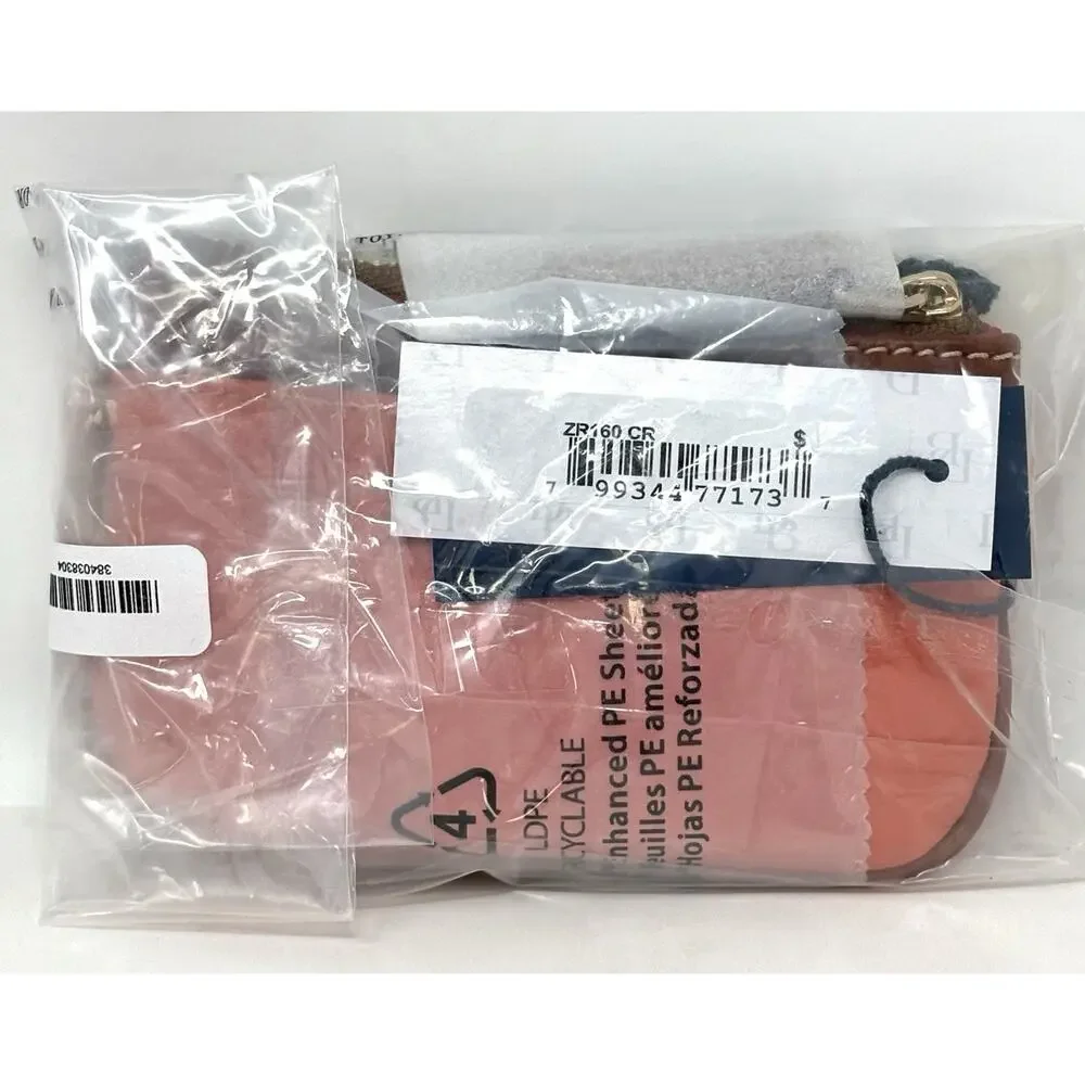 Dooney & Bourke Pebble Grain Coin Case Coral Zippered Pouch Interior Key Ring